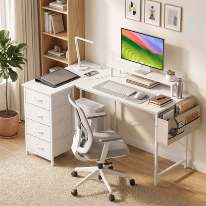 L Shaped Gaming Desk Reversible USB 150 cm White