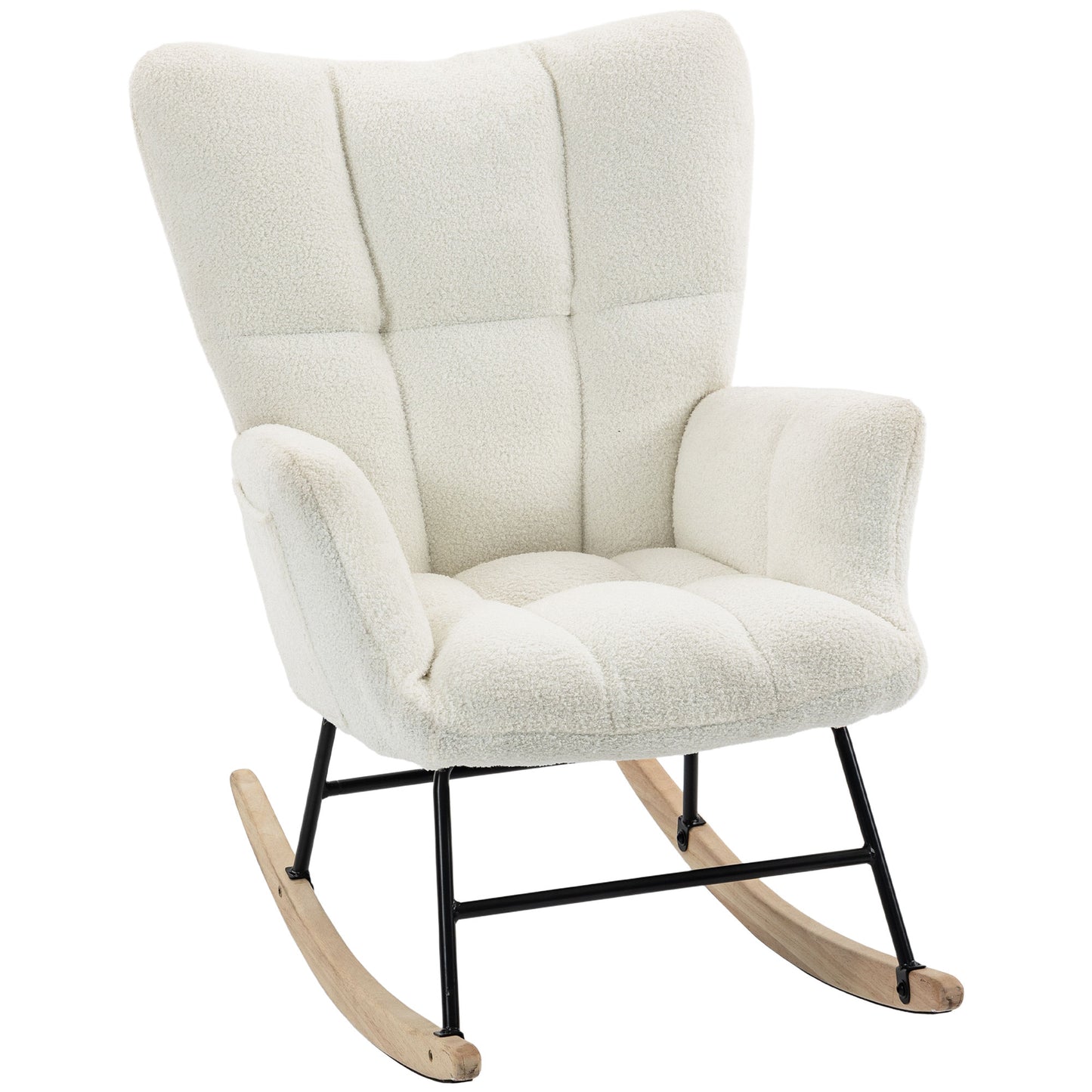 Tufted Rocking Chair with Side Pockets, Cream White