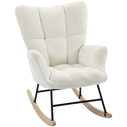 Tufted Rocking Chair with Side Pockets, Cream White