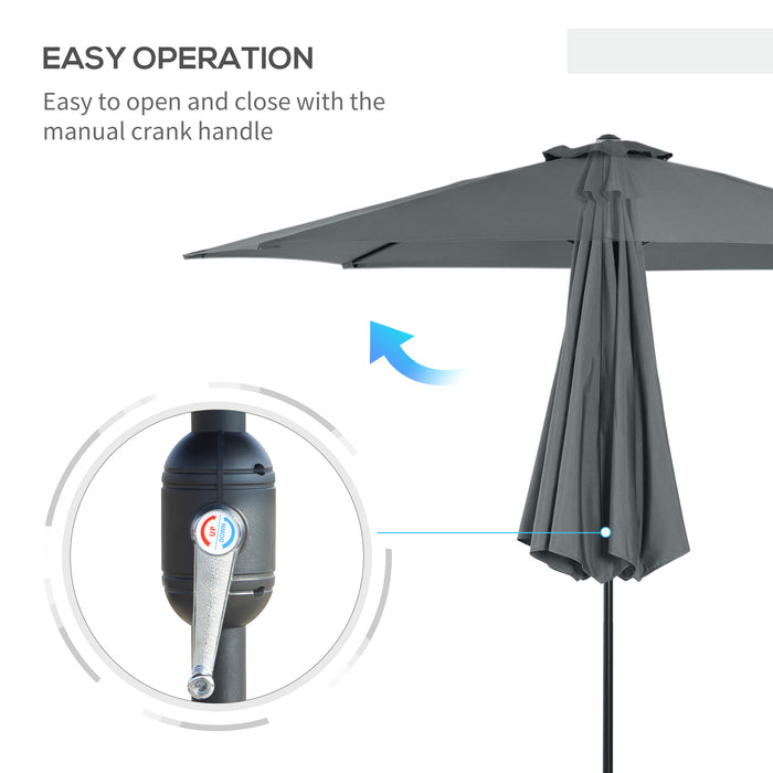 3(m) Tilting Parasol Garden Umbrellas, Outdoor Sun Shade with 8 Ribs, Tilt and Crank Handle for Balcony, Bench, Garden, Grey