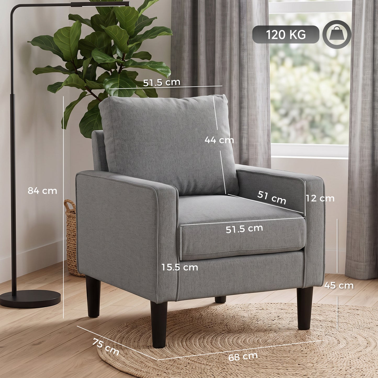Removable Pillow Linen Accent Chair, Dark Grey