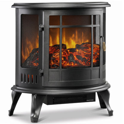 Electric Fireplace Stove with Realistic Flame, Fire Place, Black
