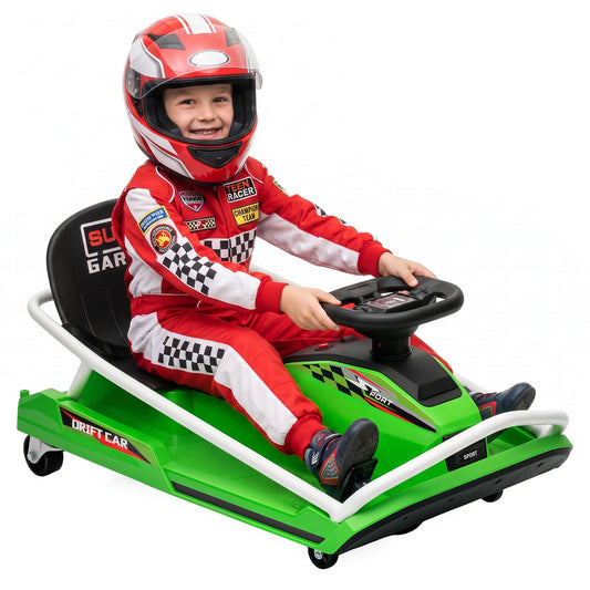 24V Electric Go Kart for Kids with Drift Mode, Soft Start, Green