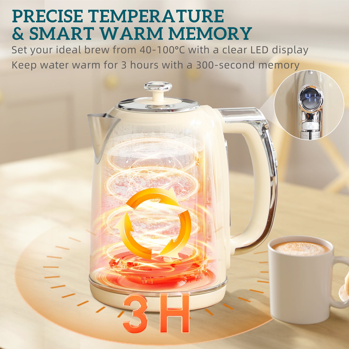 1.7L 3000W Kettle and 2 Slice Toaster with Keep Warm Memory Function