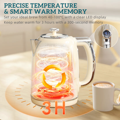 1.7L 3000W Kettle and 2 Slice Toaster with Keep Warm Memory Function