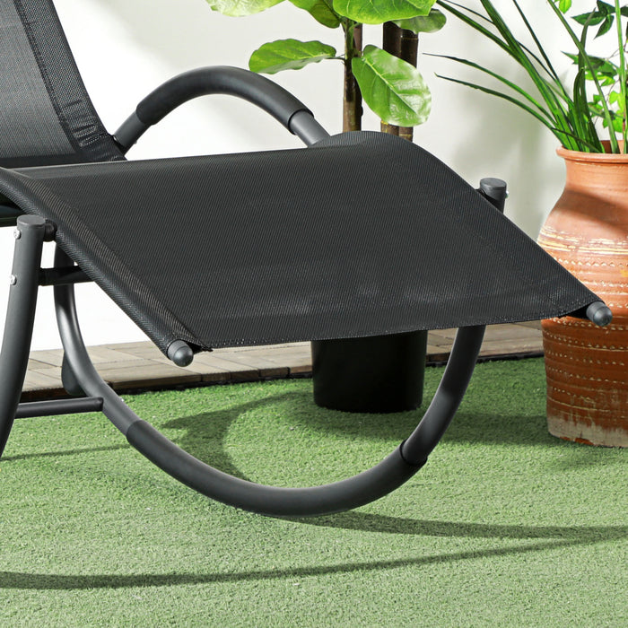 Patio Rocking Lounge Chair Zero Gravity Chaise w/ Padded Pillow Black