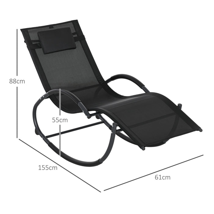 Patio Rocking Lounge Chair Zero Gravity Chaise w/ Padded Pillow Black