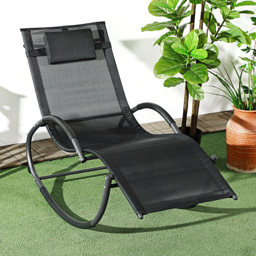 Patio Rocking Lounge Chair Zero Gravity Chaise w/ Padded Pillow Black