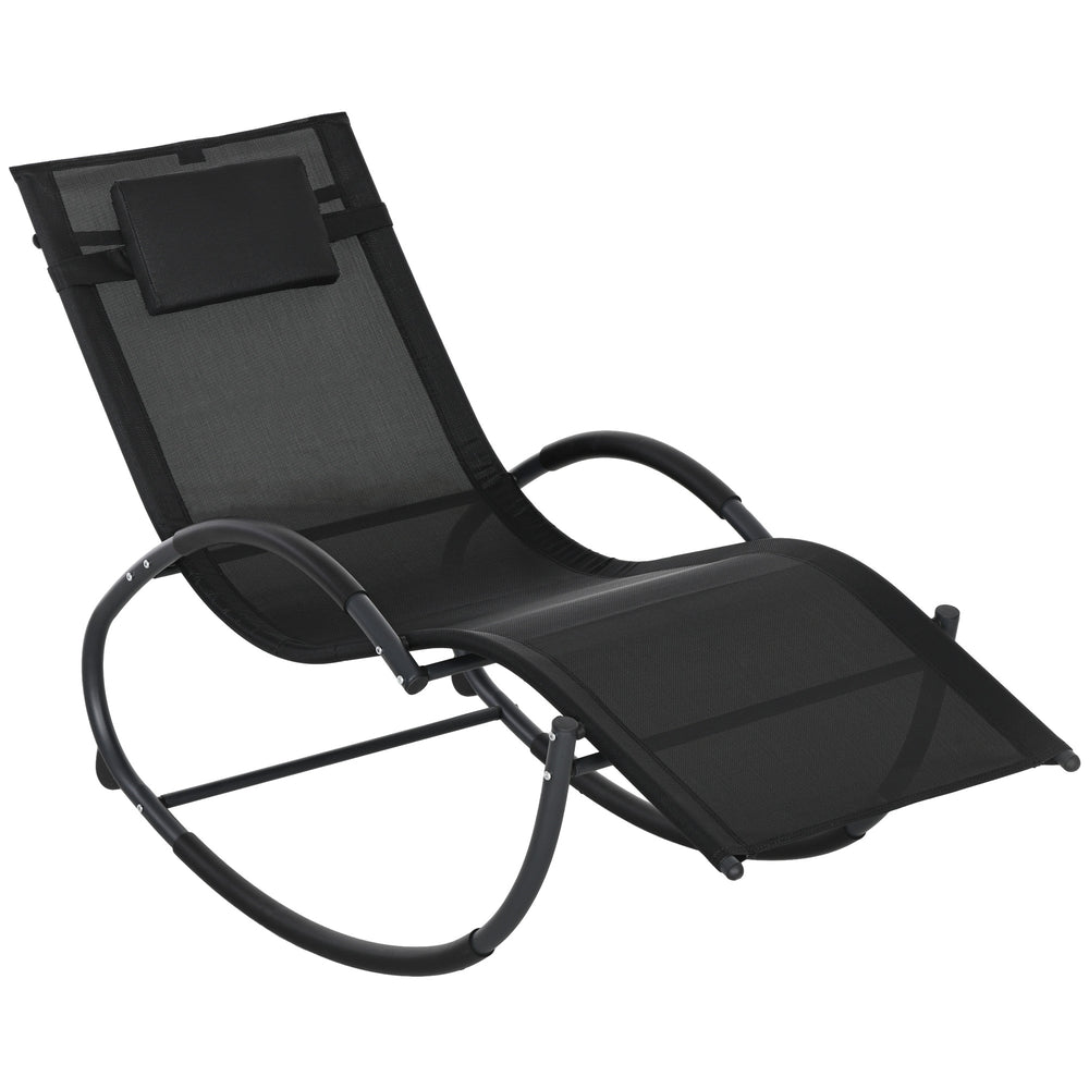 Patio Rocking Lounge Chair Zero Gravity Chaise w/ Padded Pillow Black