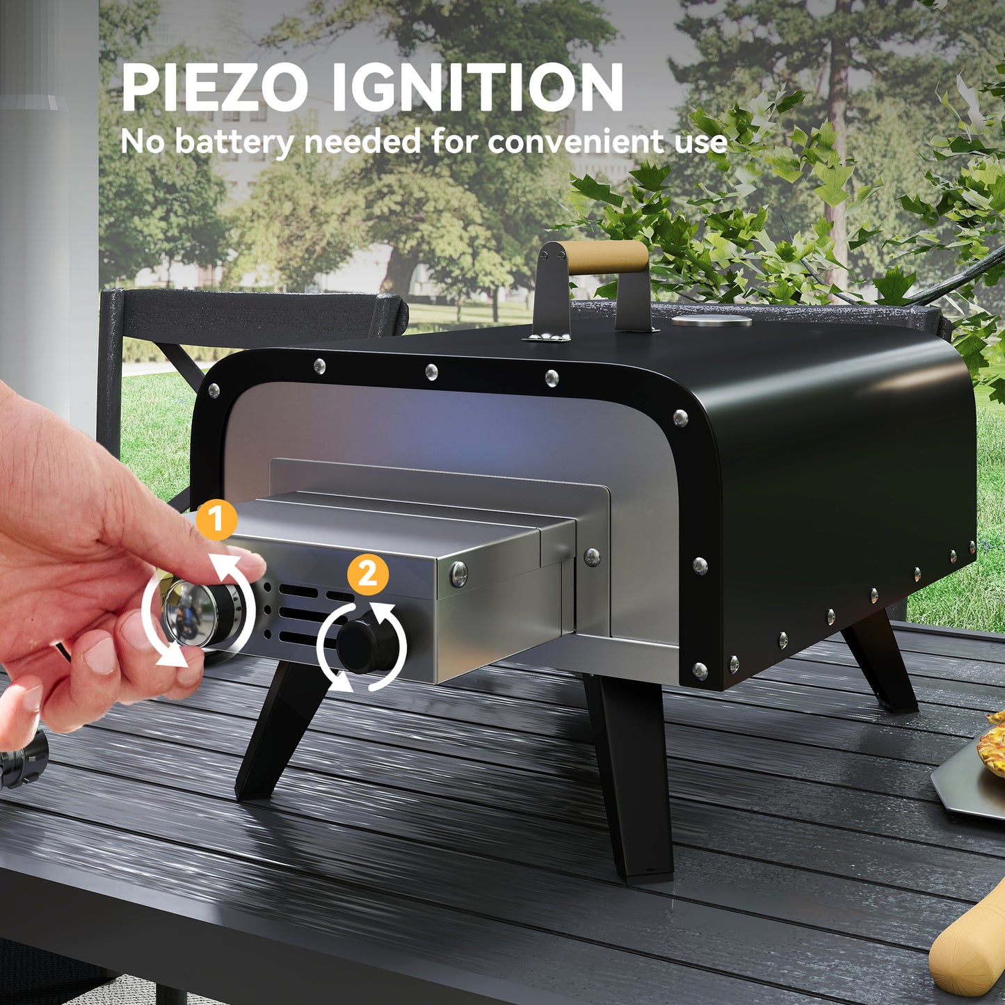 Outdoor Tabletop Gas Pizza Oven with 12" Pizza Stone & Peel, Black