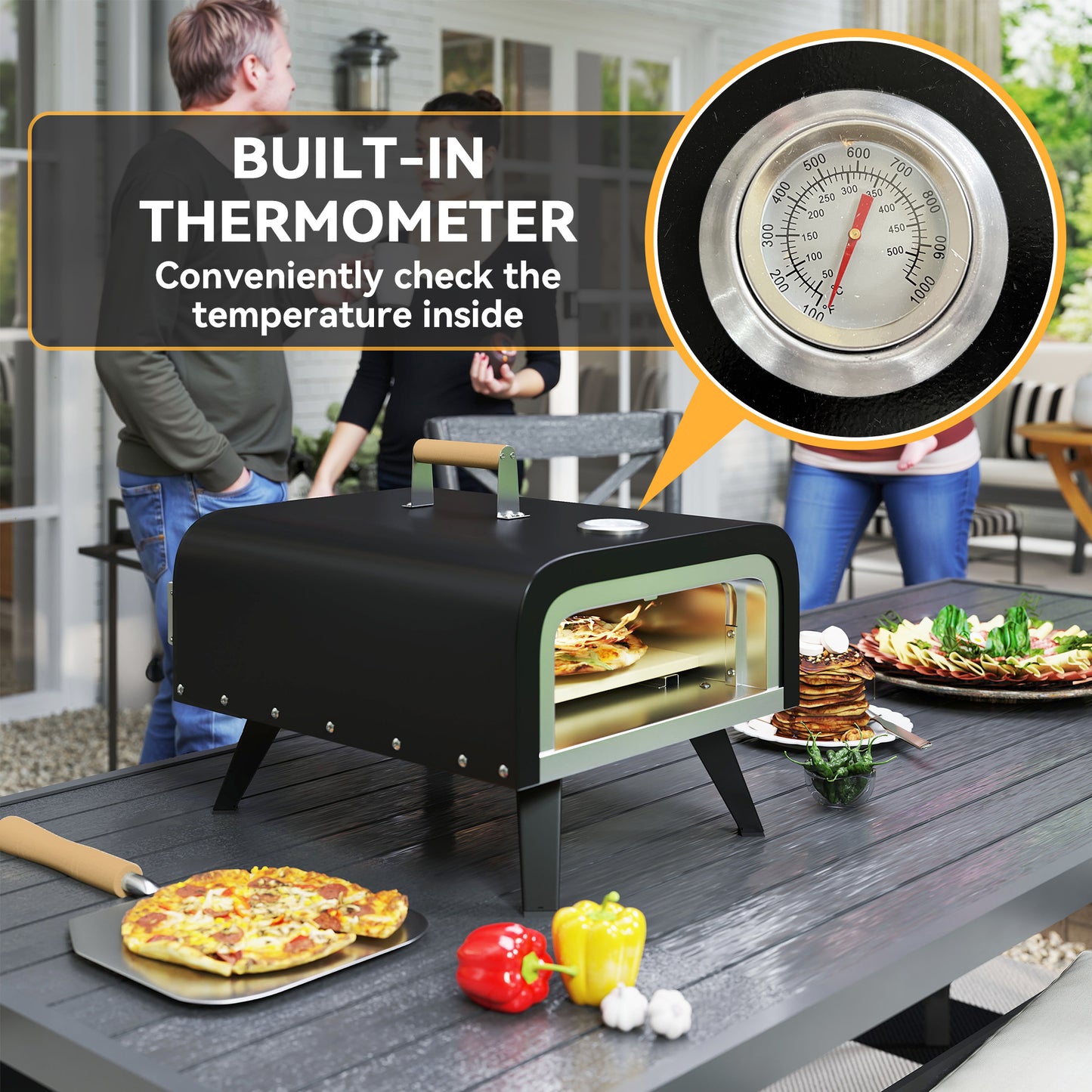 Outdoor Tabletop Gas Pizza Oven with 12" Pizza Stone & Peel, Black