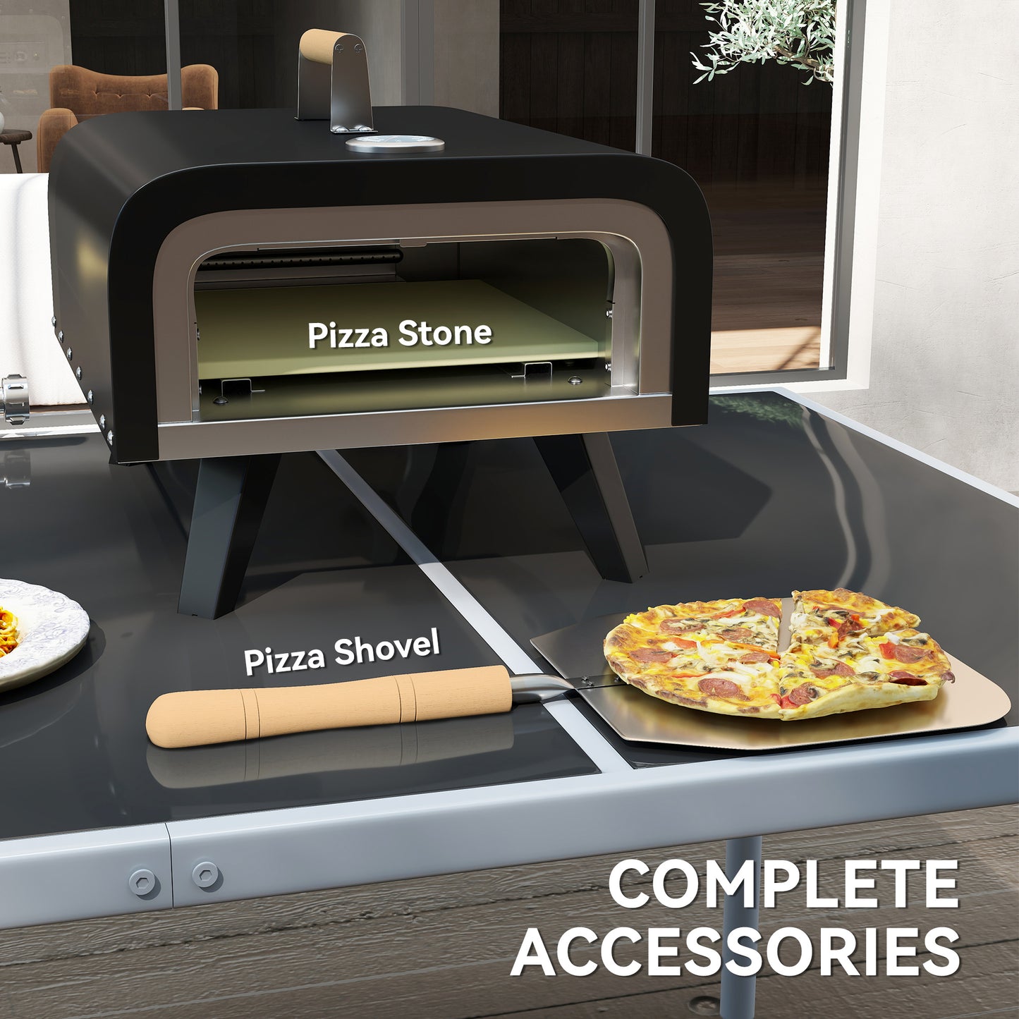 Outdoor Tabletop Gas Pizza Oven with 12" Pizza Stone & Peel, Black