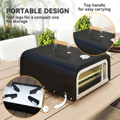 Outdoor Tabletop Gas Pizza Oven with 12" Pizza Stone & Peel, Black