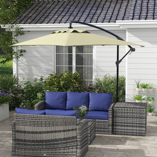 3x2m Cantilever Parasol with Cross Base, Banana Parasol with Crank Handle and 6 Ribs, Rectangular Hanging Patio Umbrella