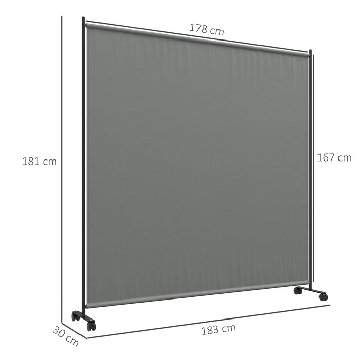 Garden Screen with Wheels, 6ft Rolling Privacy Room Divider, Dark Grey