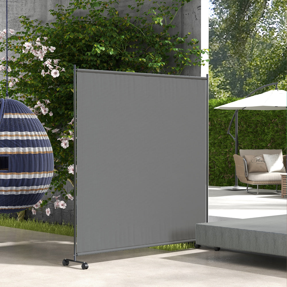 Garden Screen with Wheels, 6ft Rolling Privacy Room Divider, Dark Grey