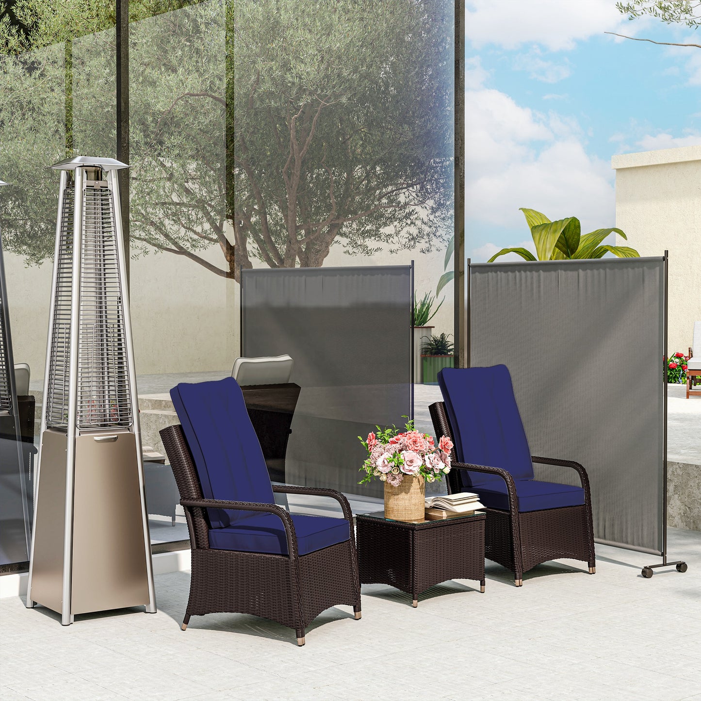 Garden Screen with Wheels, 6ft Rolling Privacy Room Divider, Dark Grey