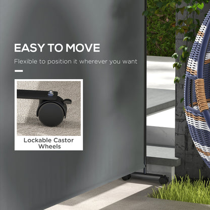 Garden Screen with Wheels, 6ft Rolling Privacy Room Divider, Dark Grey