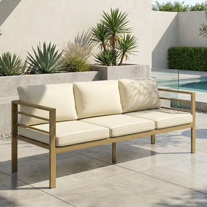 Garden Bench with Cushions, Outdoor Furniture, Cream White