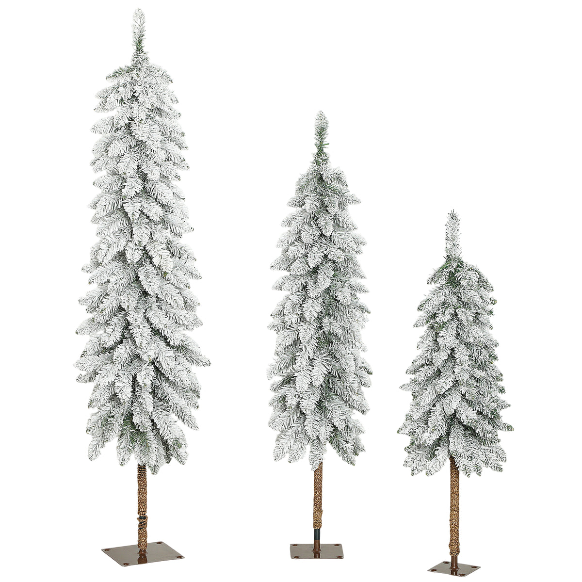 Set of 3 Flocked Christmas Tree, Pencil Downswept Xmas Tree