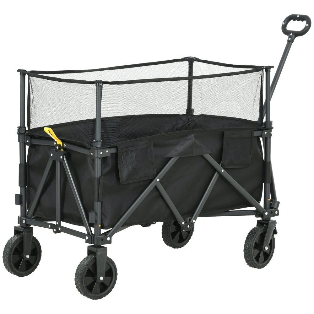 Folding Garden Trolley, 180L Wagon Cart with Extendable Side Walls, for Beach, Camping, Festival, Black