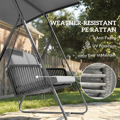 2-Seater Rattan Swing Chair, Outdoor Garden Hanging Swing Seat