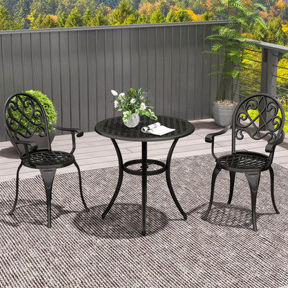 3PCs Bistro Set,  Aluminium Garden Table and Chairs Black