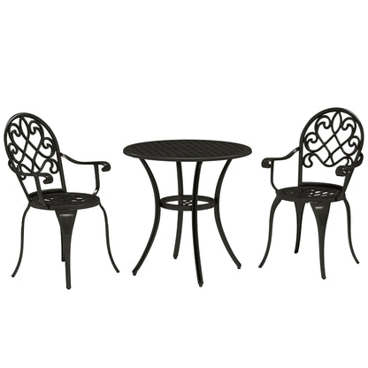 3PCs Bistro Set,  Aluminium Garden Table and Chairs Black