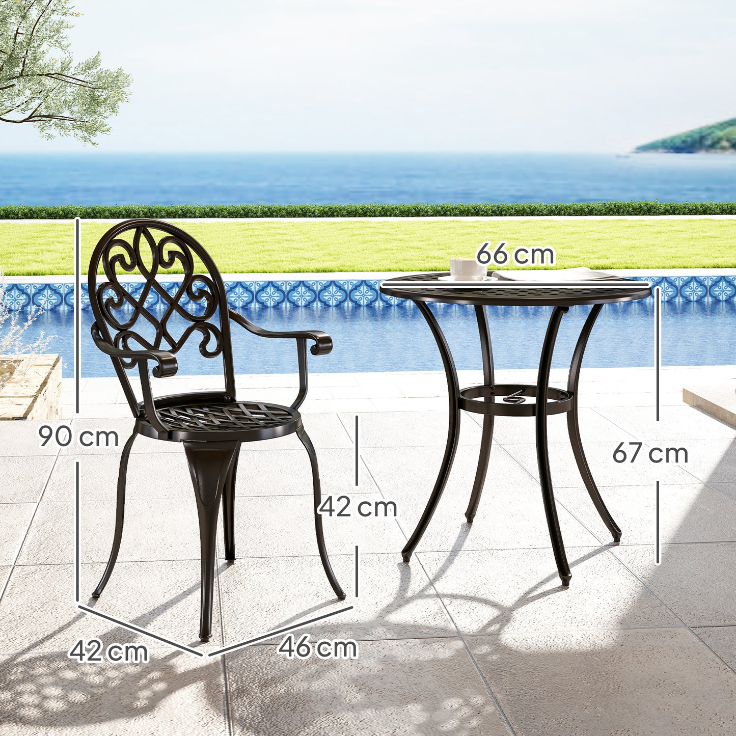3PCs Bistro Set,  Aluminium Garden Table and Chairs Black