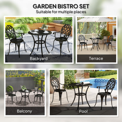 3PCs Bistro Set,  Aluminium Garden Table and Chairs Black