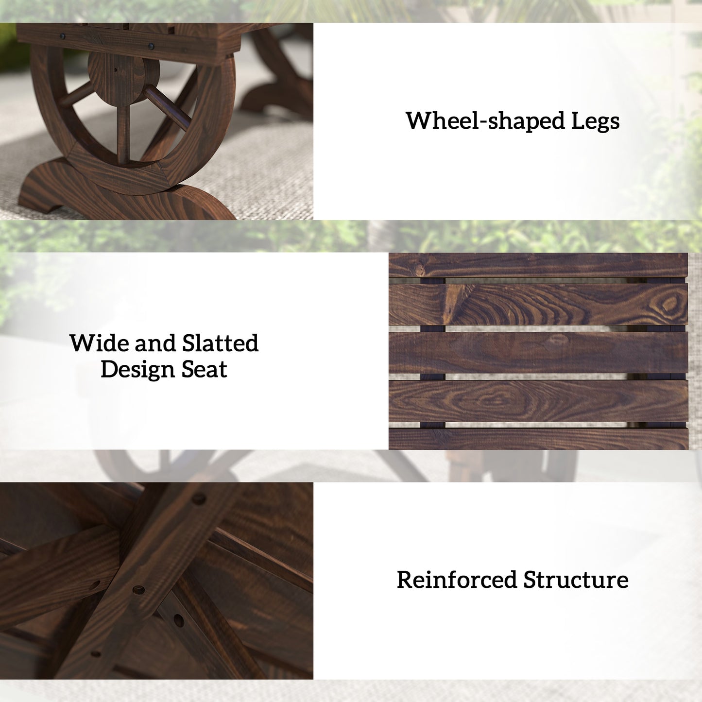 Wooden Wheel Bench Rustic Outdoor Patio Garden Seat 2-Person Brown