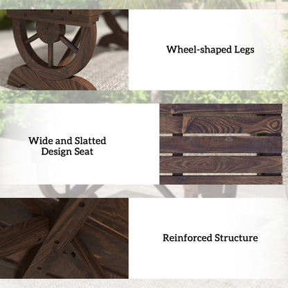 Wooden Wheel Bench Rustic Outdoor Patio Garden Seat 2-Person Brown