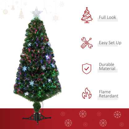 5ft Pre-Lit Fibre Optic Christmas Tree with Multicolour LEDs, Bows & Star