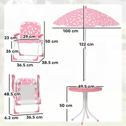 Kids Garden Furniture with 2 Folding Chairs and Umbrella, Pink