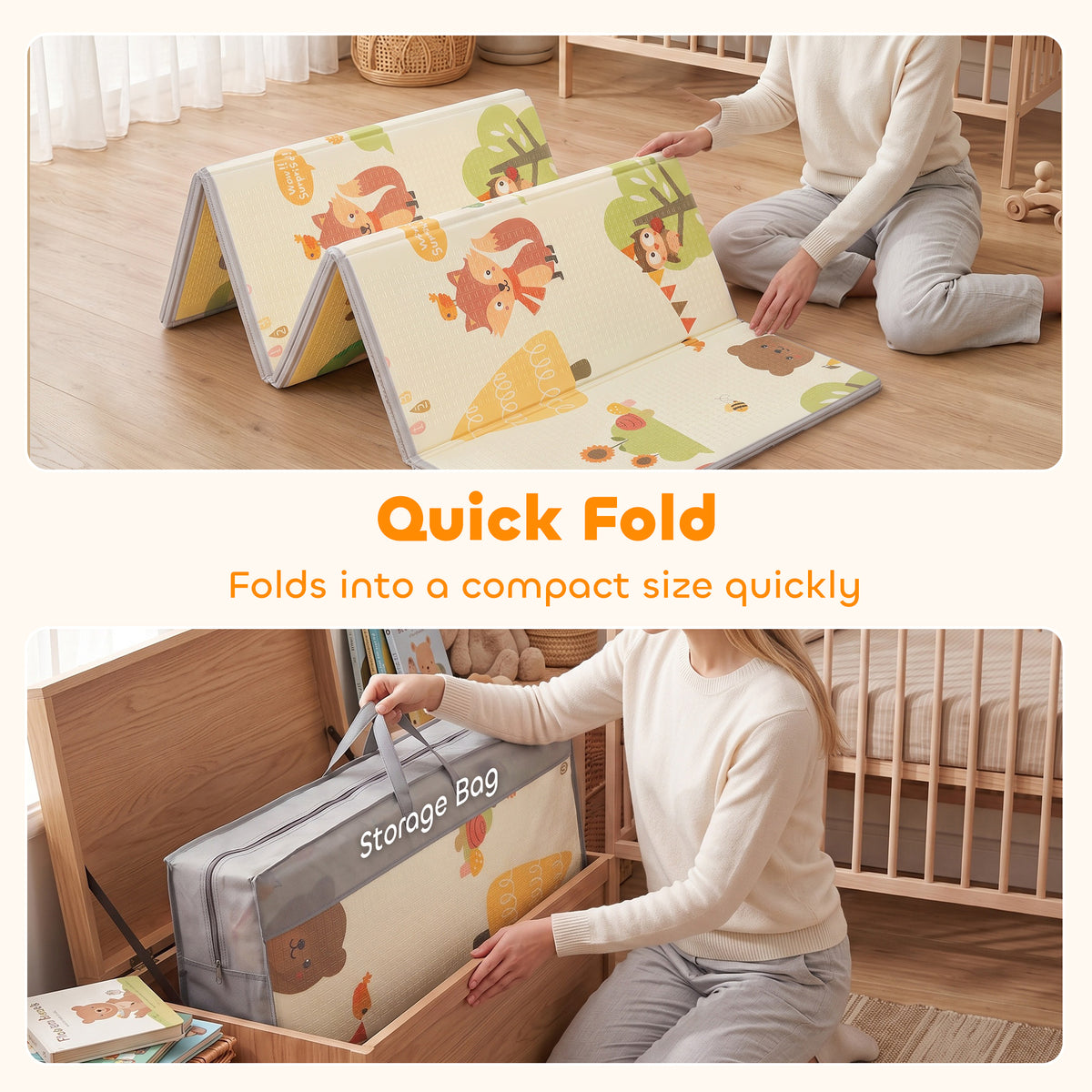 2m x 1.8m Reversible Folding Baby Play Mat with Storage Bag - Tree & Forest