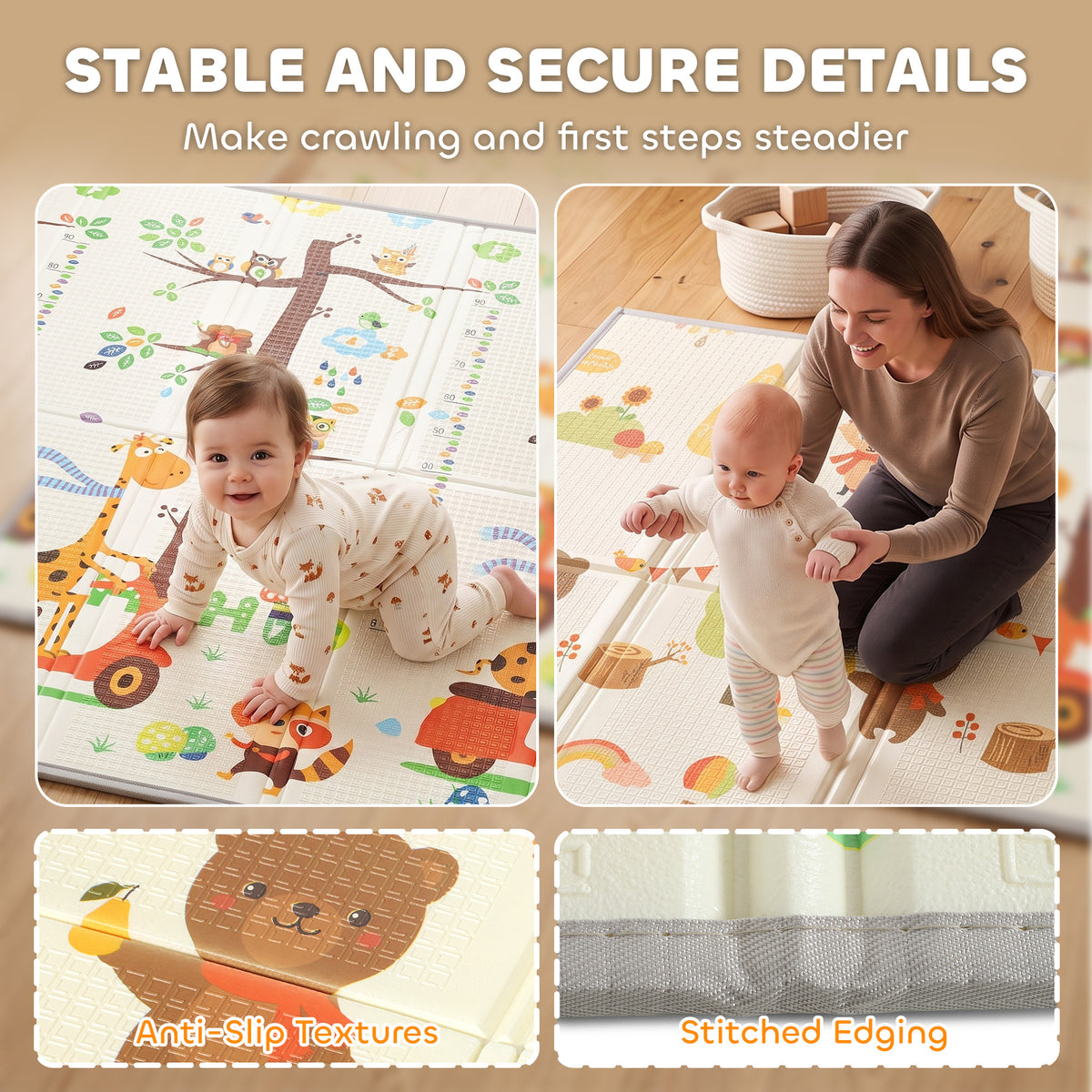 2m x 1.8m Reversible Folding Baby Play Mat with Storage Bag - Tree & Forest