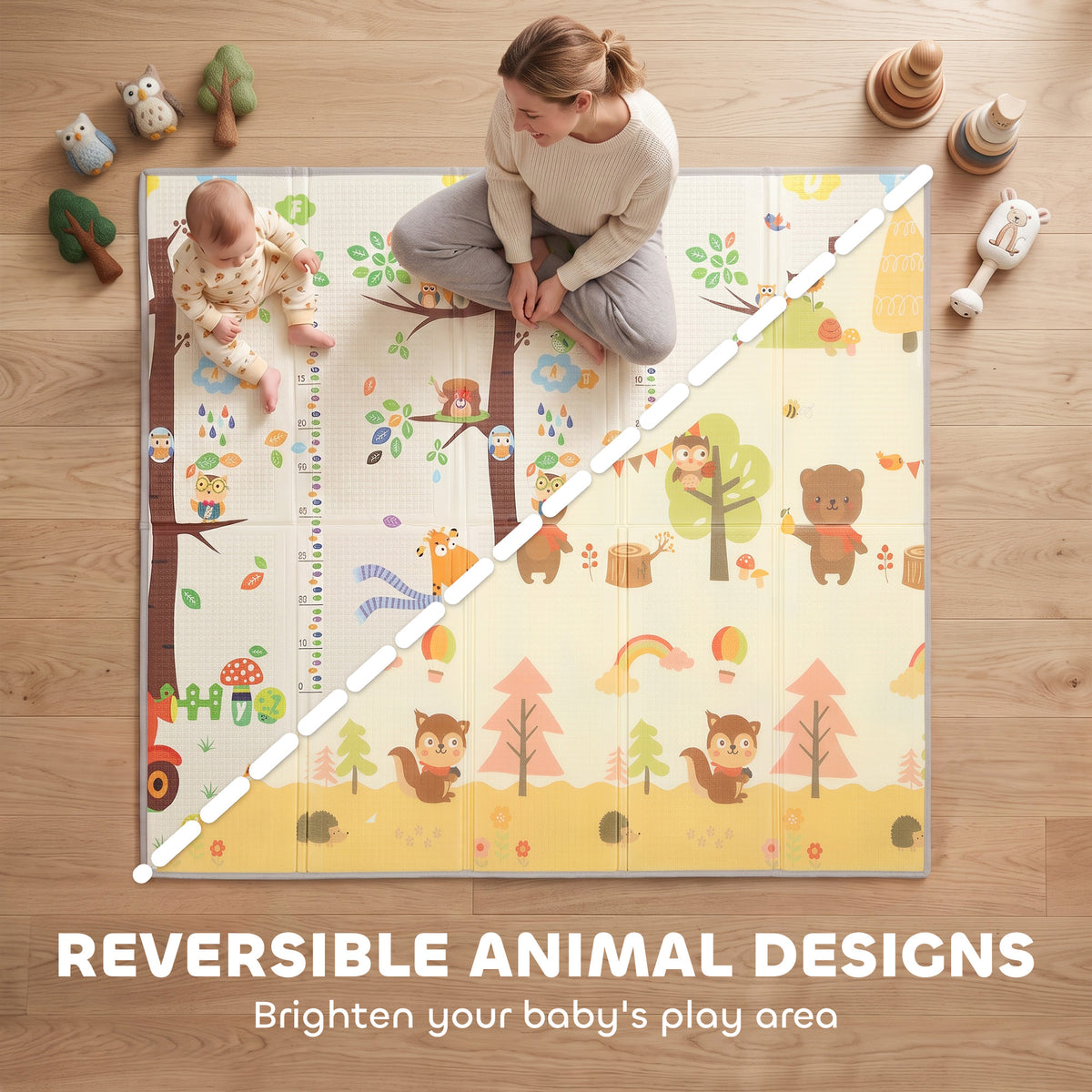 2m x 1.8m Reversible Folding Baby Play Mat with Storage Bag - Tree & Forest