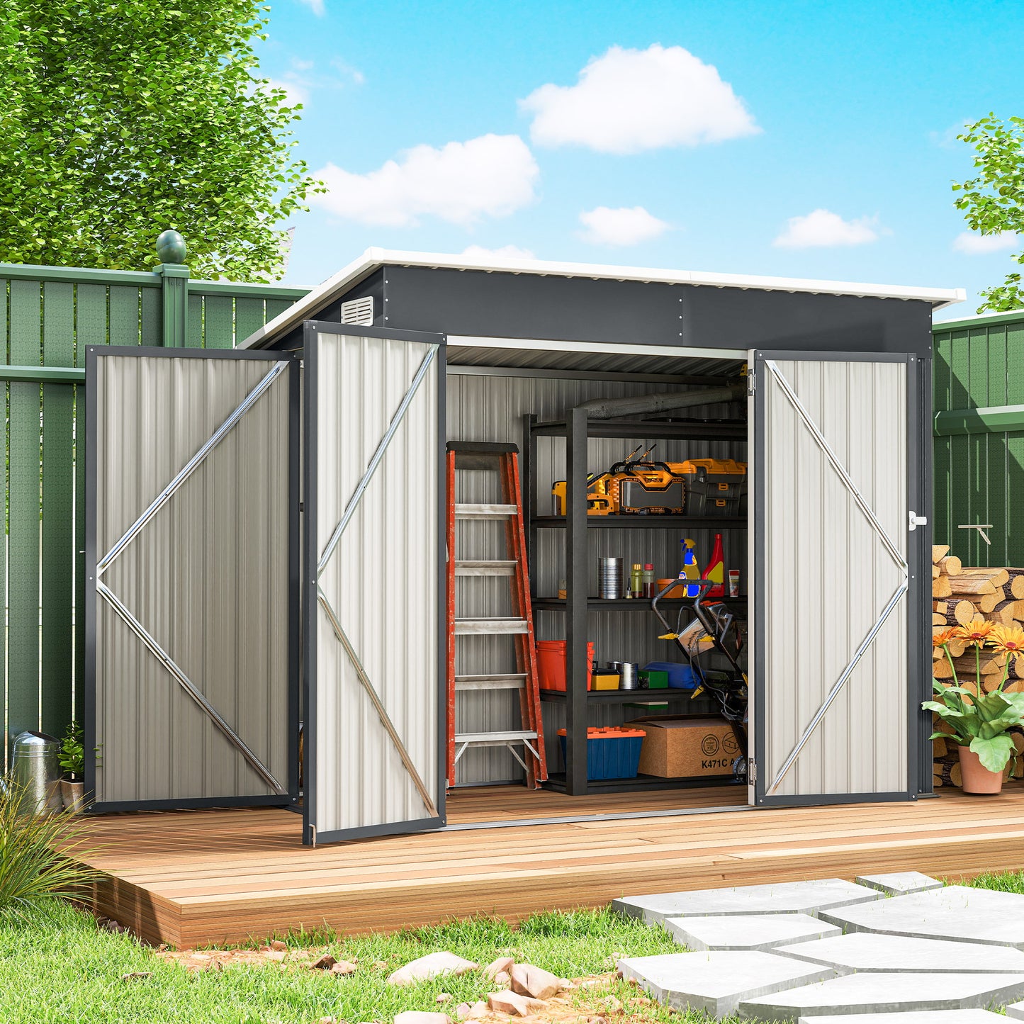 Outdoor Storage Shed, 7.5 x 4.3ft Metal Garden Shed, Dark Grey
