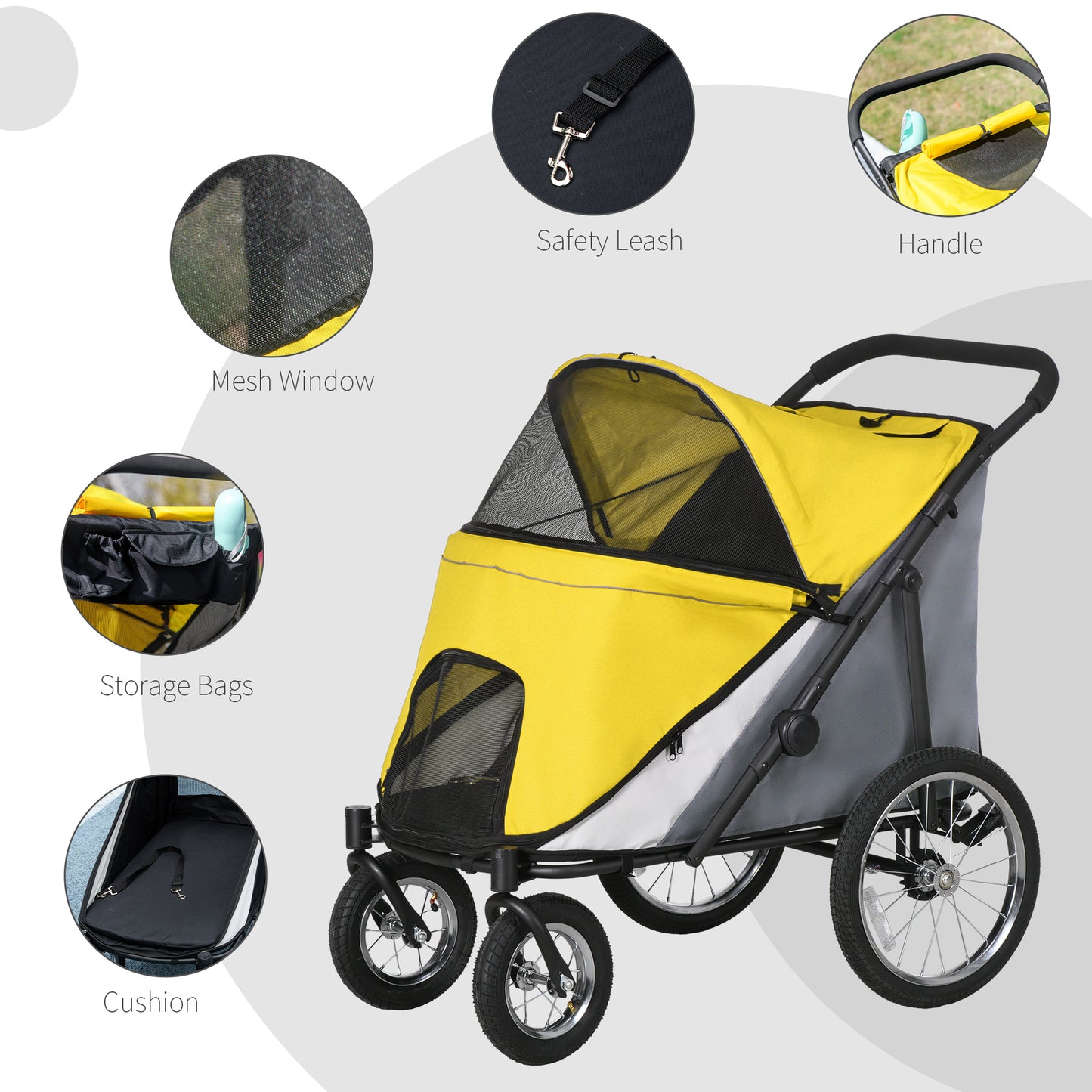 Foldable Pet Stroller with Cushion, for M, L Dogs - Yellow