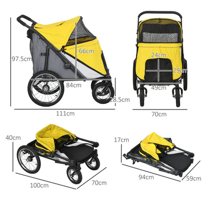 Foldable Pet Stroller with Cushion, for M, L Dogs - Yellow