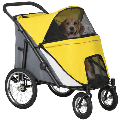 Foldable Pet Stroller with Cushion, for M, L Dogs - Yellow