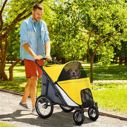 Foldable Pet Stroller with Cushion, for M, L Dogs - Yellow