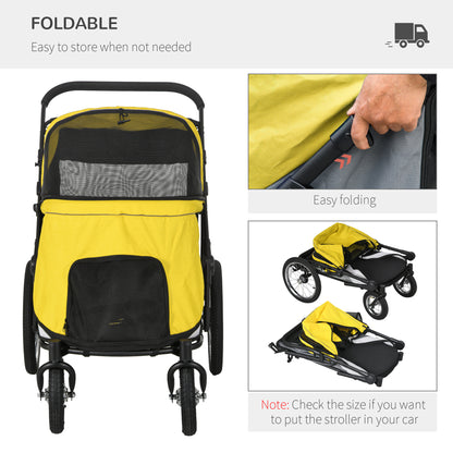 Foldable Pet Stroller with Cushion, for M, L Dogs - Yellow