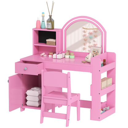 Girls Dressing Table with 2-Colour LED Mirror and Stool, Pink