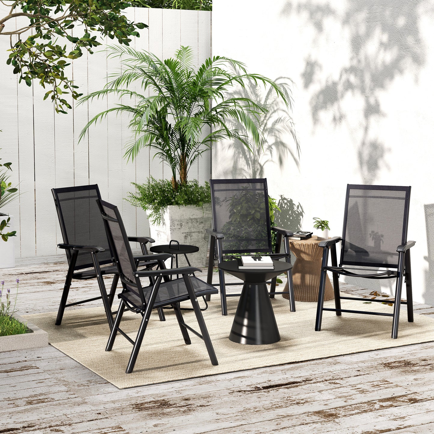 4-PCS Garden Armchairs Outdoor Patio Folding Furniture Black