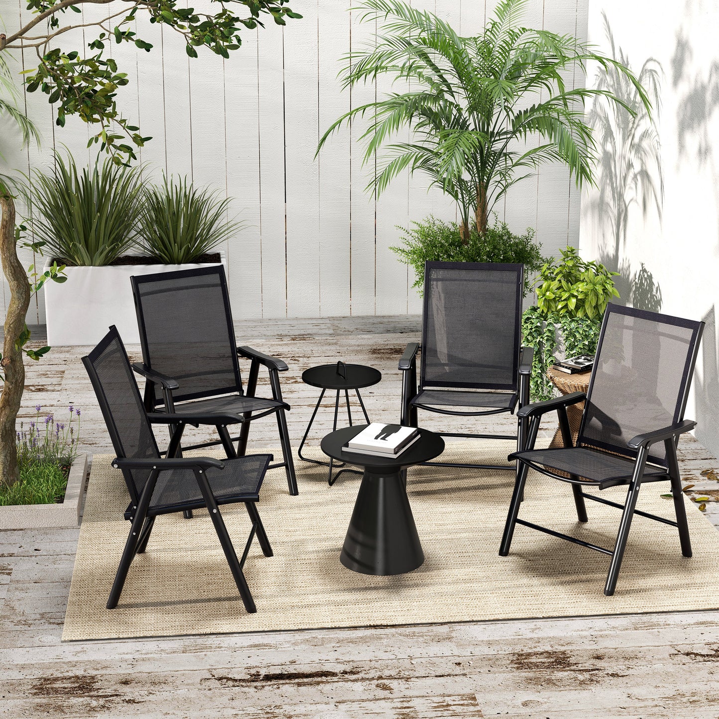 4-PCS Garden Armchairs Outdoor Patio Folding Furniture Black