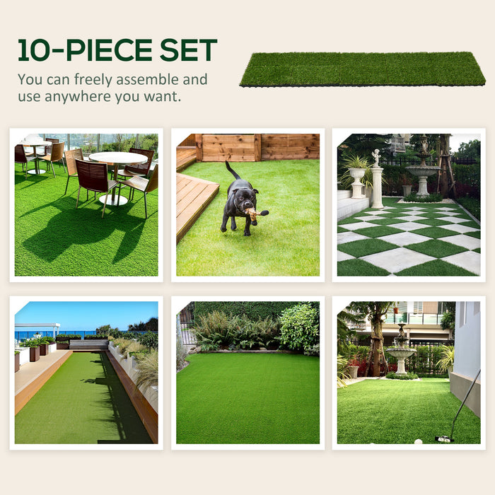 10 PCs 30 x 30cm Artificial Grass Turf, 25mm Pile Height Grass Carpet Fake Grass Mat UV Resistance for Outdoor