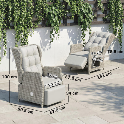 Rattan Garden Recliner Chair with Flip Table, Light Grey
