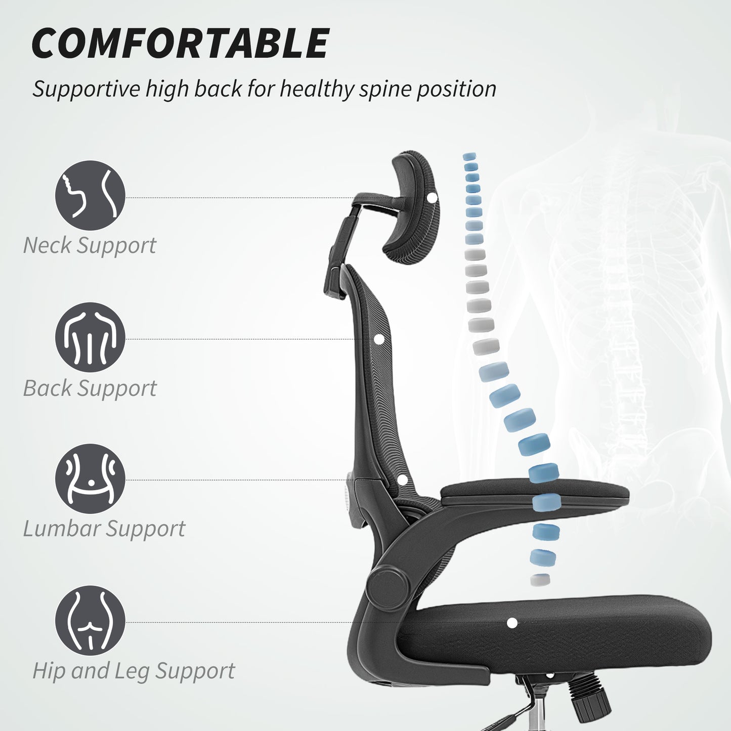 High Back Mesh Computer Desk Chair with Lumbar Support, Black