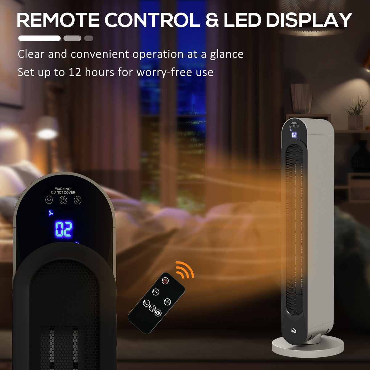 2200W Ceramic Heater for Home with Remote Control, 12H Timer, Silver